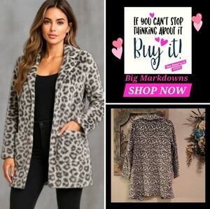 a new day Gray Leopard Print Teddy Jacket. Excellent Condition NWOT Size Medium
